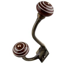 Brown White Striped Ceramic Antique Iron Hook