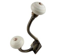 Cream Striped Small Ceramic Antique Iron Hook