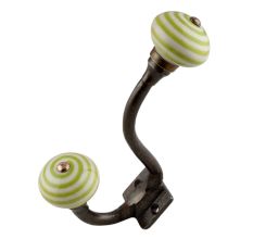 Old Lime Striped Ceramic Antique Iron Hook