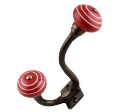 Red White Stripes Ceramic Antique Iron Hook