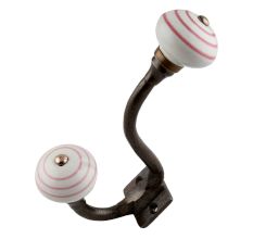 White Pink Striped Ceramic Antique Hook