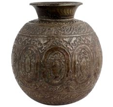 Broad Round Brass Pot Embossed Floral Design