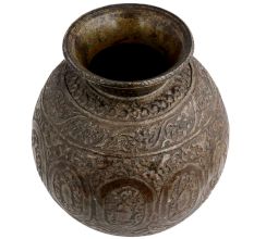 Broad Round Brass Pot Embossed Floral Design
