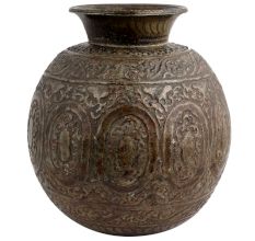 Broad Round Brass Pot Embossed Floral Design