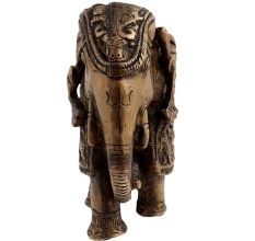 Engraved Brass Elephant Statue Trunk Up Showpiece