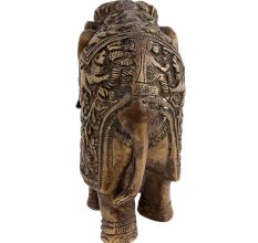 Engraved Brass Elephant Statue Trunk Up Showpiece