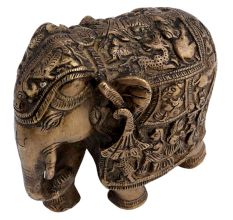 Engraved Brass Elephant Statue Trunk Up Showpiece