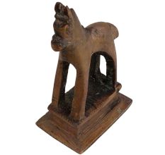 Brass Tribal Horse Figurine Statute On Rectangular Base