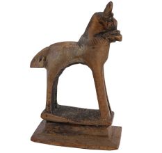 Brass Tribal Horse Figurine Statute On Rectangular Base