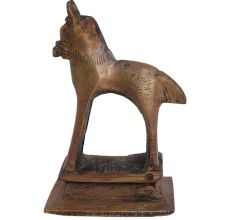 Brass Tribal Horse Figurine Statute On Rectangular Base