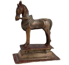 Brass Standing Horse Statue On A High Platform