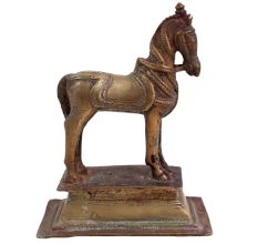 Brass Standing Horse Statue On A High Platform