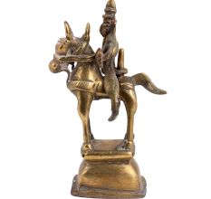 Brass Tribal Horse  Statue On Rectangular Pedestal