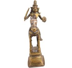 Odd Used Brass Statue Of Indian God Riding A Horse