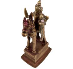 Brass Warrior With Consort Statue On Platform For Decoration