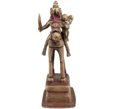 Brass Warrior With Consort Statue On Platform For Decoration