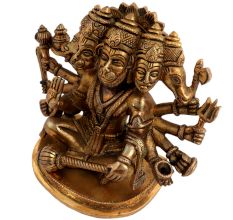 Brass Panch Mukhi Hanuman Statue Hindu Worship Statue