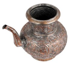 Copper Tea Pot  Floral Design Engraved Pot With Spout