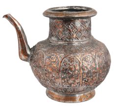 Copper Tea Pot  Floral Design Engraved Pot With Spout