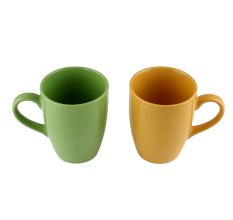Designer Handcraft Ceramic Green & Yellow Coffee Mug In Set of 2