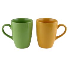 Designer Handcraft Ceramic Green & Yellow Coffee Mug In Set of 2
