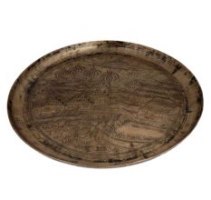 Tray engraved with village South India Farming Scene Paddy Fields In Bell metal