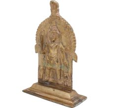 Standing Brass Deity Depicted Standing With Arched Panel