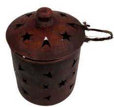 Copper Candle stand carved Star Arrow Design  With Lid