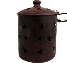 Copper Candle stand carved Star Arrow Design  With Lid