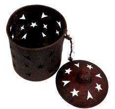 Copper Candle stand carved Star Arrow Design  With Lid