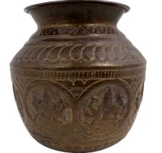 Brass Holy Water Pot Carved With God And Goddess And Traditional Design
