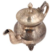 Brass Tea Pot Silver Polish Rare And Unique Floral Design