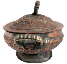 Copper Serving Bowl Engraved Floral And Leafy Design