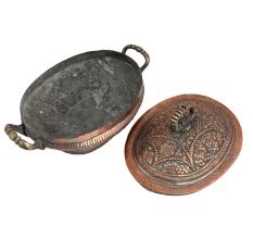 Copper Serving Bowl Engraved Floral And Leafy Design