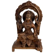 Engraved Brass Sitting Statue Blessing Pose With Owl