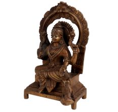 Engraved Brass Sitting Statue Blessing Pose With Owl