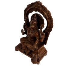 Engraved Brass Sitting Statue Blessing Pose With Owl
