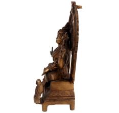 Engraved Brass Sitting Statue Blessing Pose With Owl