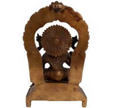 Engraved Brass Sitting Statue Blessing Pose With Owl