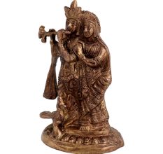 Brass Radhakrishna Statue With Fine Detailing And Peacock