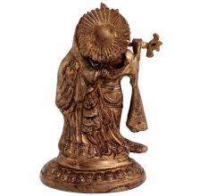 Brass Radhakrishna Statue With Fine Detailing And Peacock