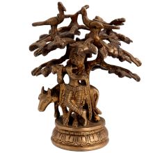 Brass Krishna Statue Cow Under Kadamba Tree
