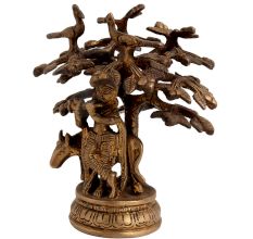 Brass Krishna Statue Cow Under Kadamba Tree