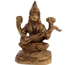 Brass Hindu Idol Goddess Saraswati Statue