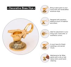 Brass Lotus Shape Oil Lamp On Stand With Handle