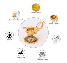 Brass Lotus Shape Oil Lamp On Stand With Handle
