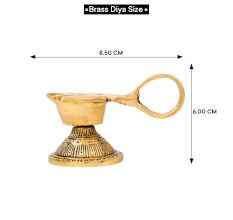 Brass Lotus Shape Oil Lamp On Stand With Handle