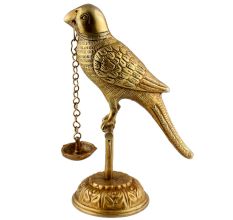 Hindu Ritual Brass Parrot On A Branch Oil Lamp