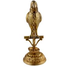 Hindu Ritual Brass Parrot On A Branch Oil Lamp