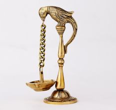 Indian Brass Parrot Hanging Diya Oil Lamp